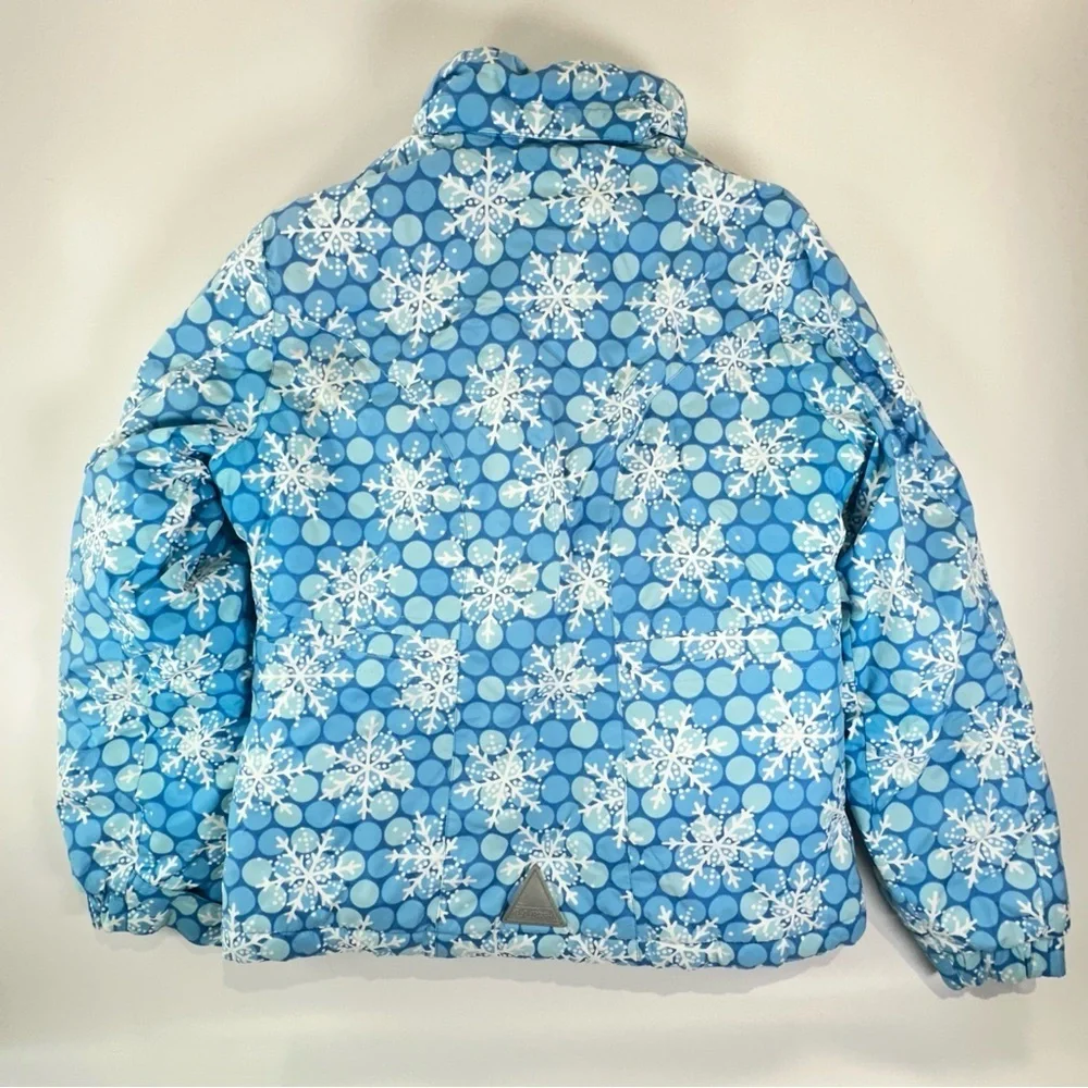LL Bean Kids Ski Jacket Thinsulate Snowflake Print Blue Large 14 16